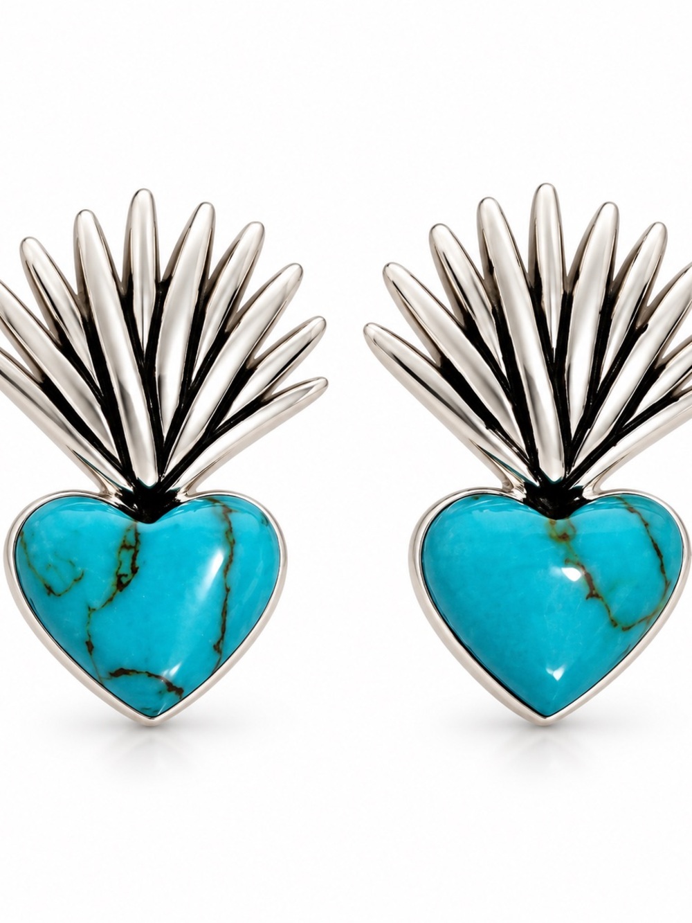 Turquoise Heart Spike Stud Earrings - Sterling Silver